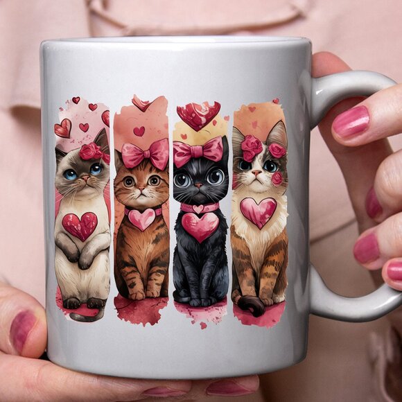 11oz White Cat Lover’s Mug – Adorable Kitty Design with Hearts - Picture 1 of 4